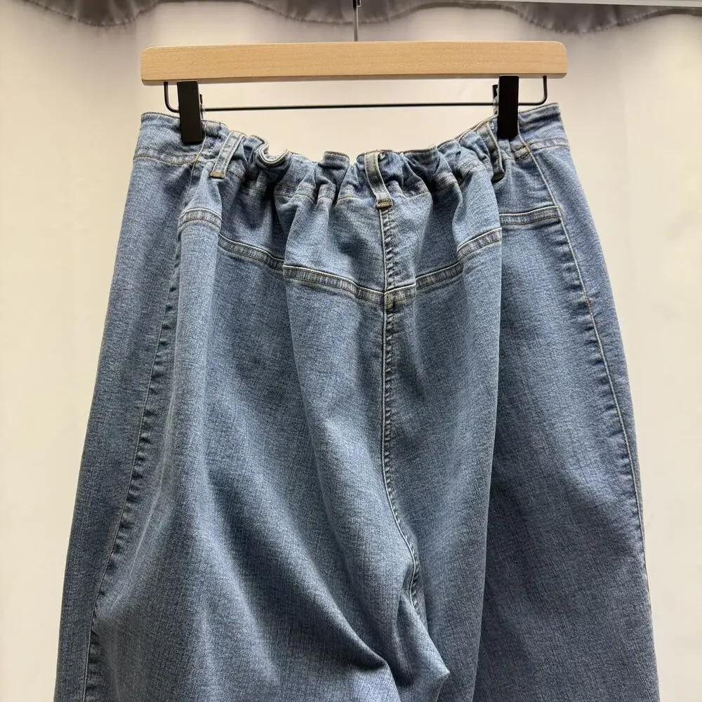Lauren Jeans Co Wide Leg Jeans 18W Elastic Back Waist Stretch Light Wash Denim